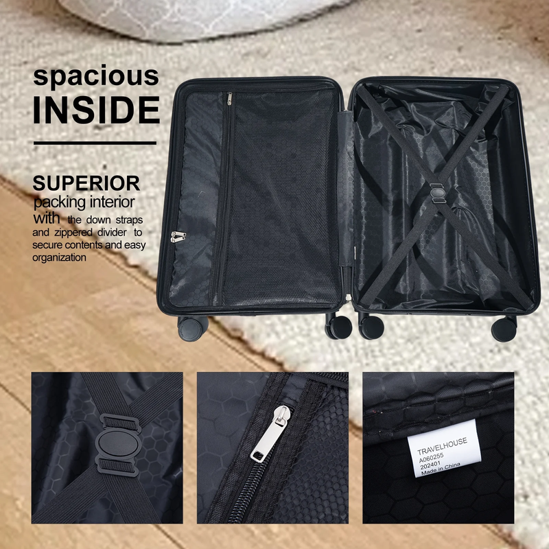 4 Piece Hardshell Luggage Set Hardside Lightweight Suitcase with TSA Lock Spinne3