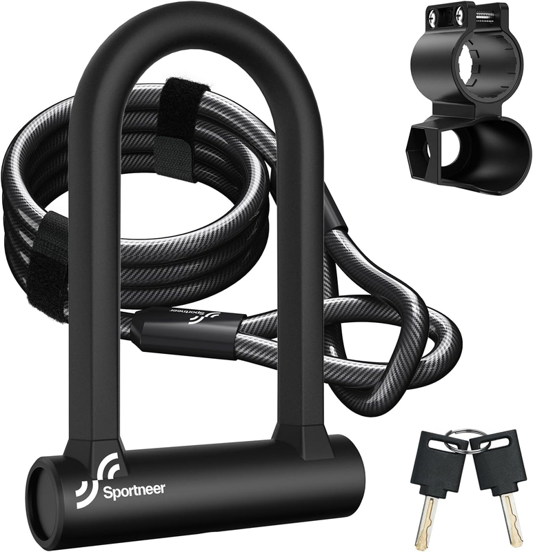 Heavy Duty Bike U Lock 17mm Shackle + 5ft Cable & Mount Bracket Anti-Theft Key10