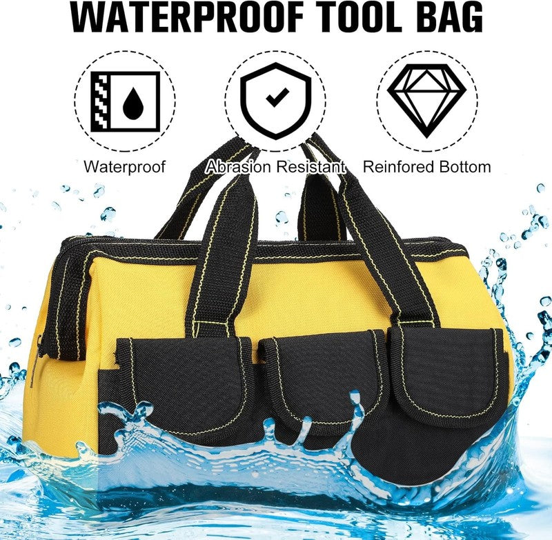 3 Pack Tool Bag 16" Waterproof Hard Bottom Heavy Duty Electrician Tote Yellow2