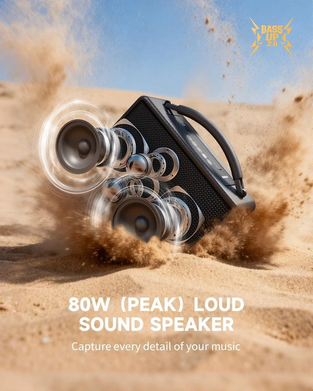 80W Portable Bluetooth Speaker 20H Playtime Subwoofer TWS Black1