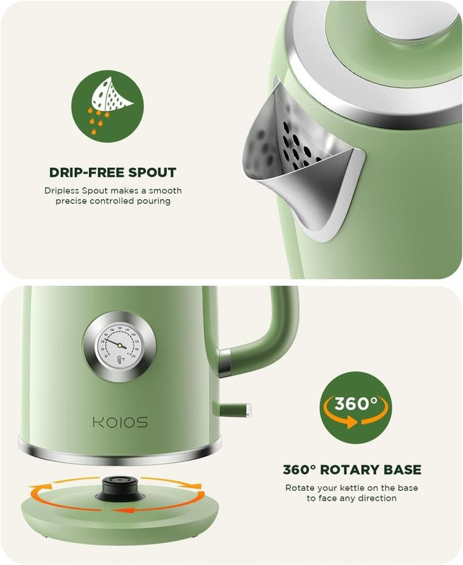 Electric Kettle 1.8L 1500W Stainless Steel Retro w/ Temp Gauge LED Auto Shut Off7