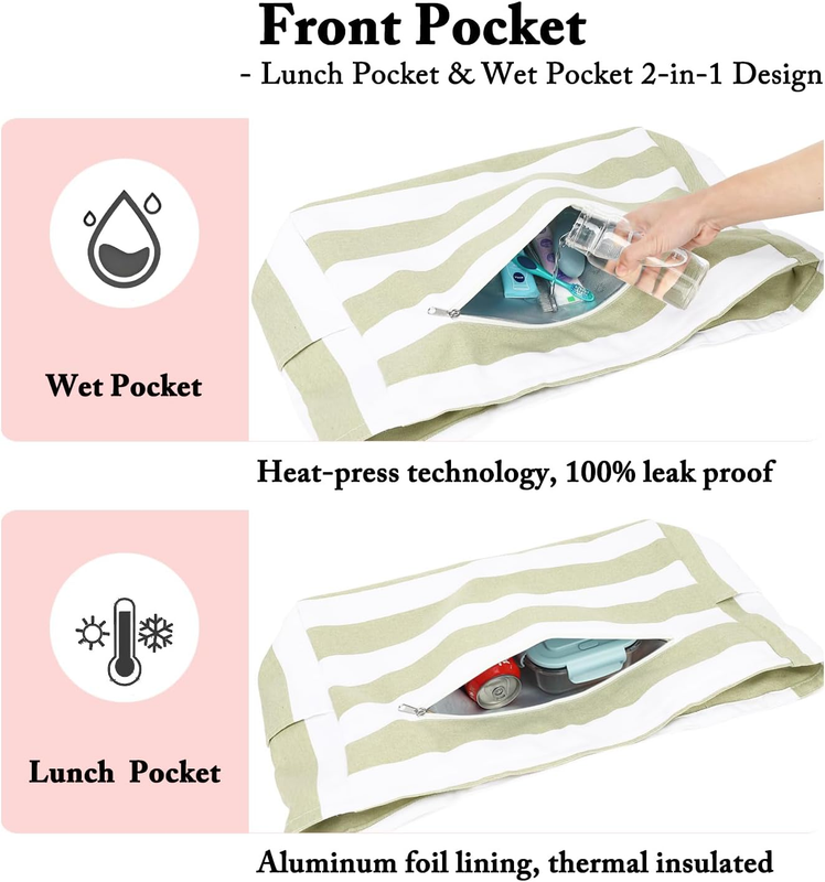 Waterproof Beach Bag Large Canvas Tote Wet Pocket Zipper Cruise Pool Bag3