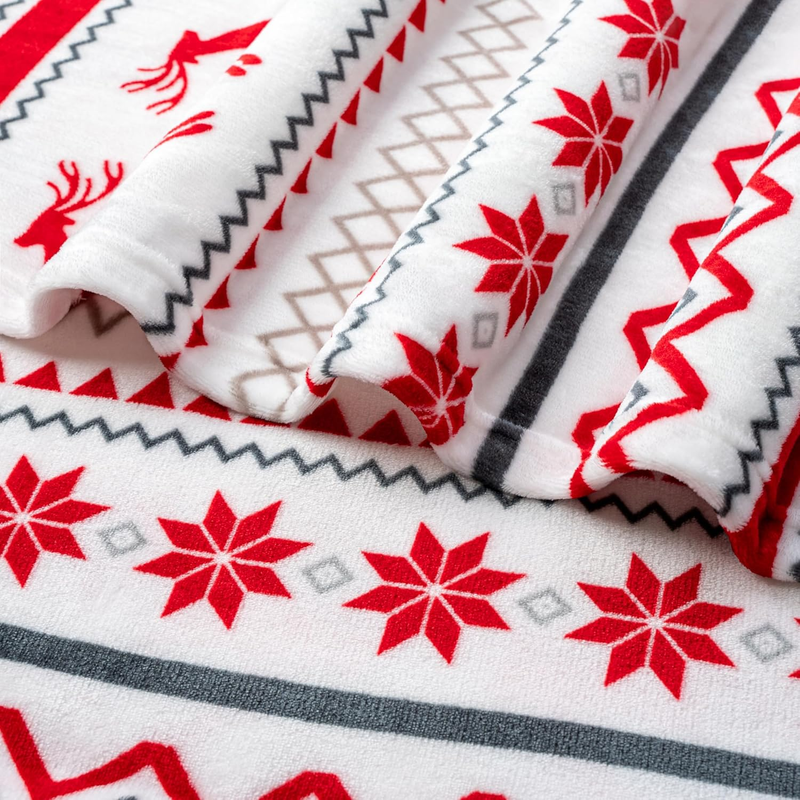 Christmas Throw Blanket White Reindeer Snowflake Fleece Soft Warm Plush 50"x60"7
