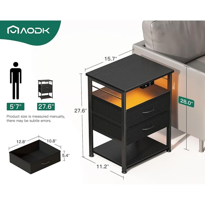Night Stand W/ Charging Station Tall Nightstand Bedroom 4 Tier Storage End Table2