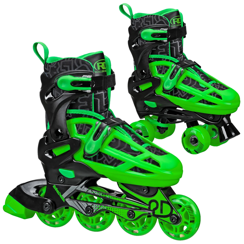 Boys 2-In-1 Roller/Inline Skates Black/Green, Size 3-60