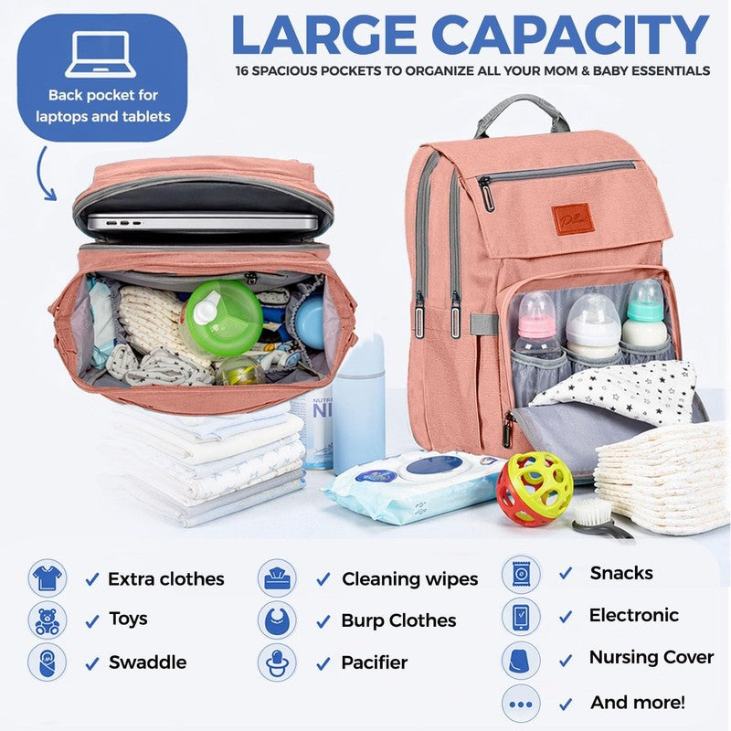 Pink Baby Diaper Bag Backpack Large Waterproof w/ Changing Pad Cute Girl2