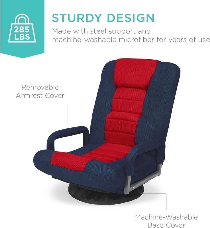 Gaming Floor Rocker Chair 360° Swivel, Lumbar Support, Blue/Red6