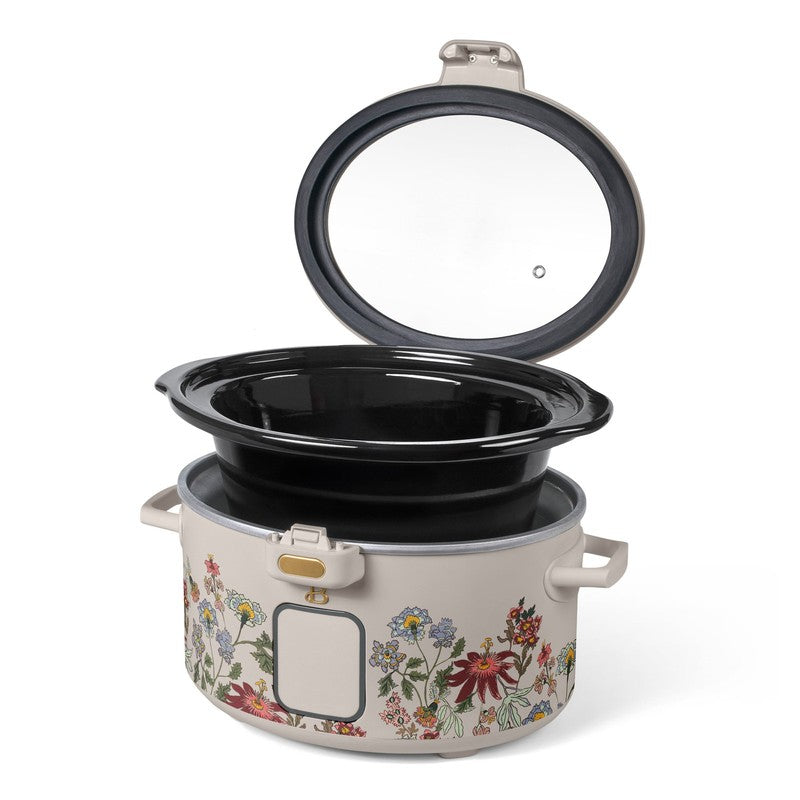 Drew Barrymore 4Qt Digital Slow Cooker Hinged Locking Lid Wildflower Porcini6