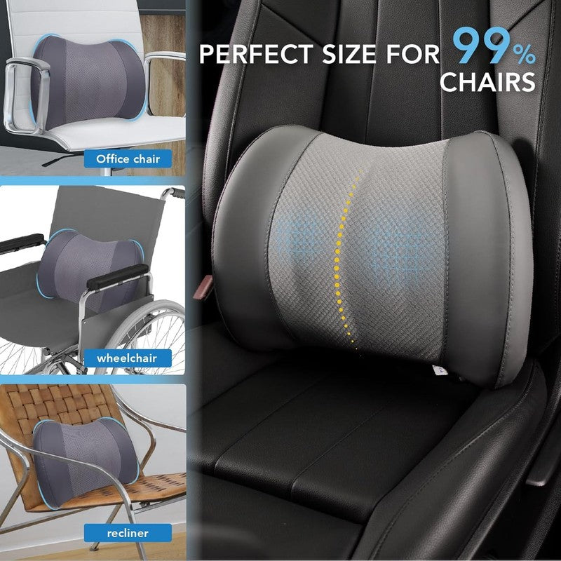 Memory Foam Lumbar Support Pillow for Car & Office   Back Pain Relief Grey8