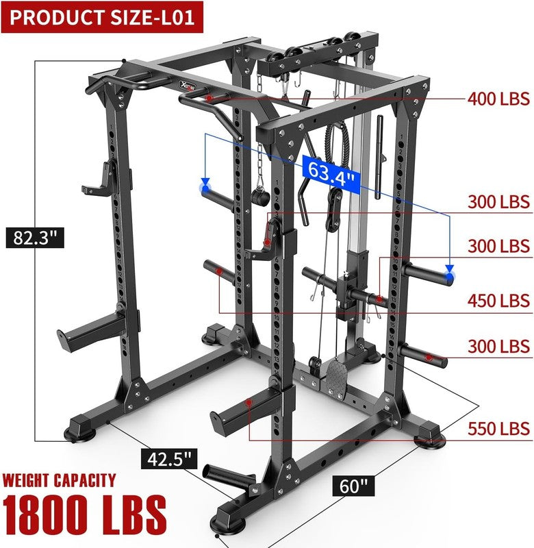 ower Rack Cage Multi-Function Squat Rack Cable Crossover Home Gym  Training2