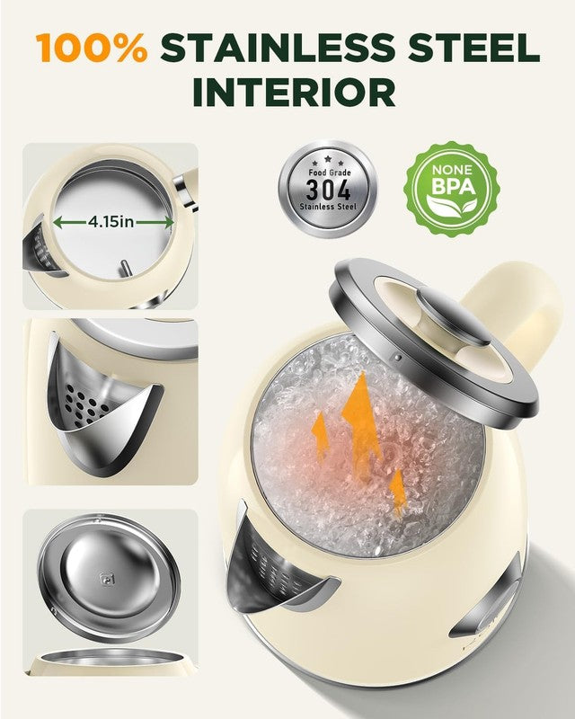 Electric Kettle 1.8L 1500W Stainless Steel Retro w/ Temp Gauge LED Auto Shut Off1