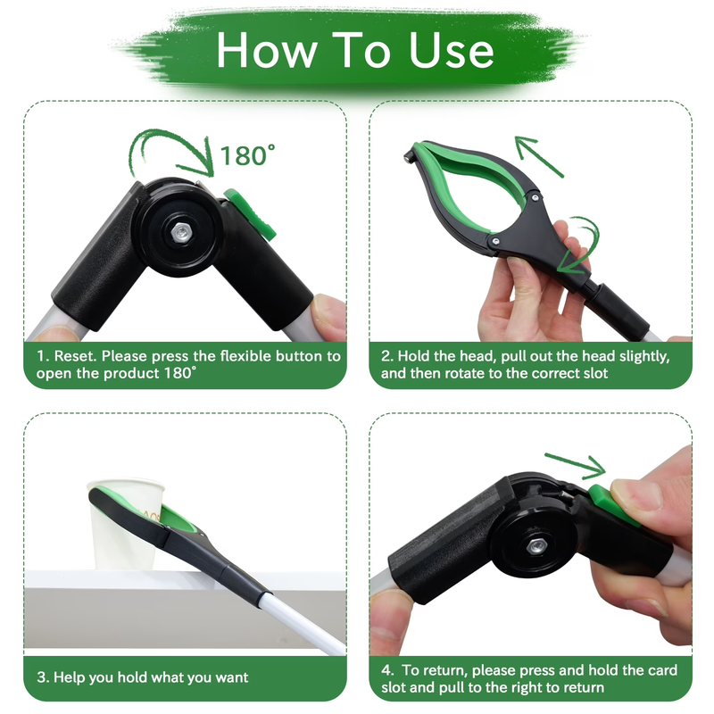 32in Reacher Grabber Tool Trash Claw Aluminum Pickup Assist Green6