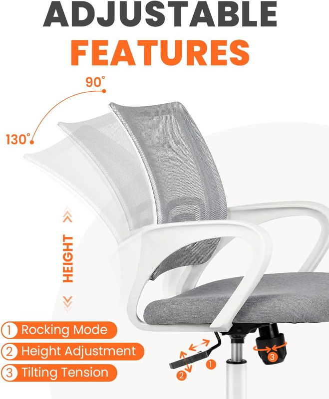 Mesh Office Desk Chair Ergonomic Mid Back Lumbar Support Swivel Grey5