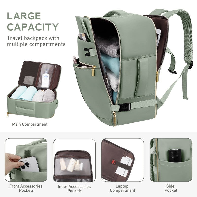 Travel Backpack for Men Women, Airplane Approved Carry on Backpack with 3 Packin4