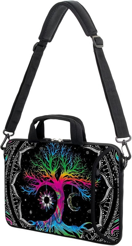 15.6 Laptop Sleeve Bag Colorful Tree Shoulder Strap Handle Accessory Pocket3