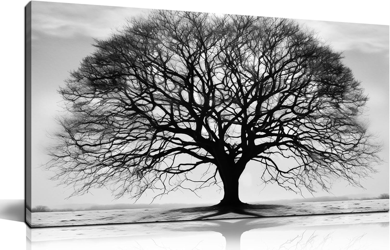 Large Black and White Tree of Life Canvas Art for Modern Home Decor 20"x40"7