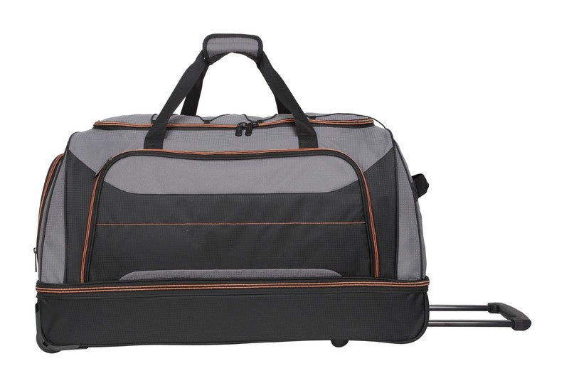 30 in Rolling Drop-Bottom Carry on Duffel Bag for Travel, Black and Gray10