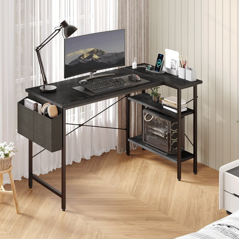 39 Inch Small L Shaped Computer Desk with Power Outlets, Corner Gaming Table wit9