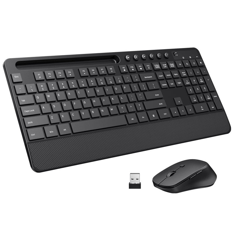 Wireless Keyboard and Mouse Combo Full Size Ergonomic 2.4GHz Silent Mouse with T3