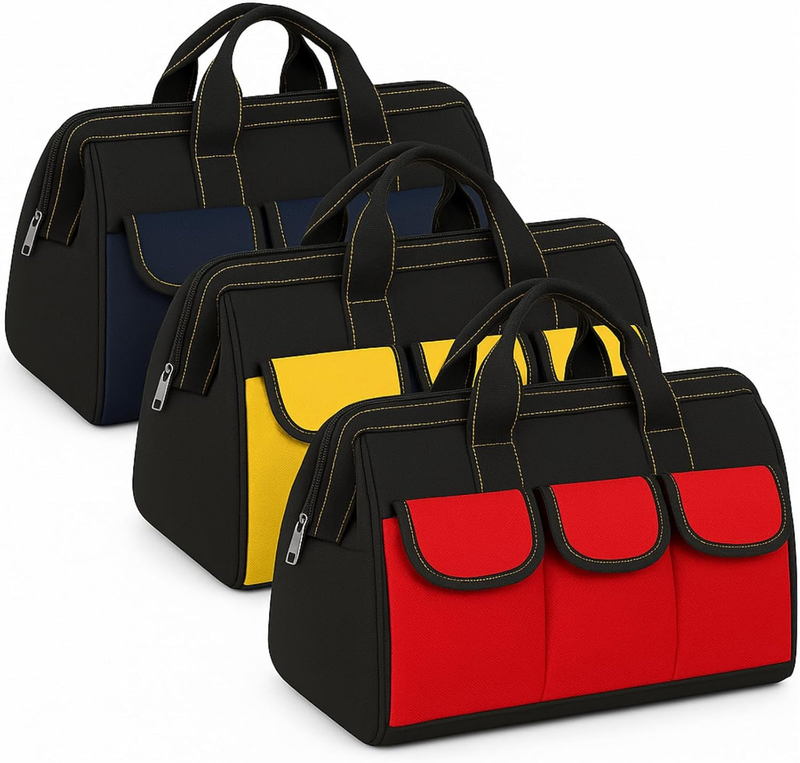 3 Pack Heavy Duty Tool Bag 16" Waterproof Hard Bottom Electrician Tote0