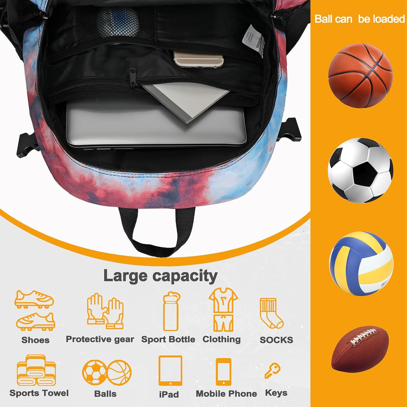 Soccer Basketball Backpack w/ Ball & Shoe Compartment Sports Travel Bag3