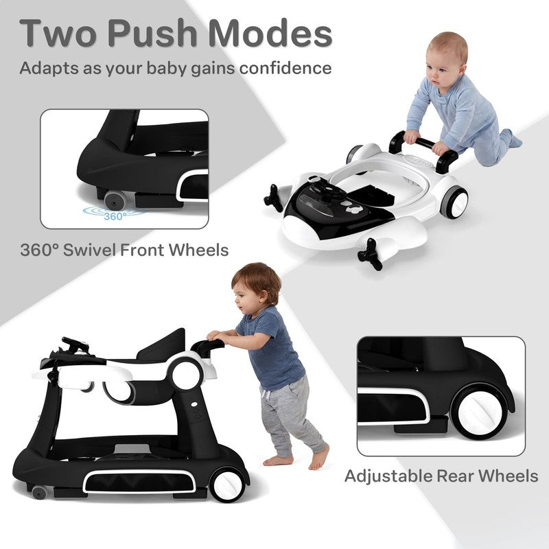 5-In-1 Musical Baby Walker with Wheels, Foldable Baby Walker for Boys Girls, Bla2