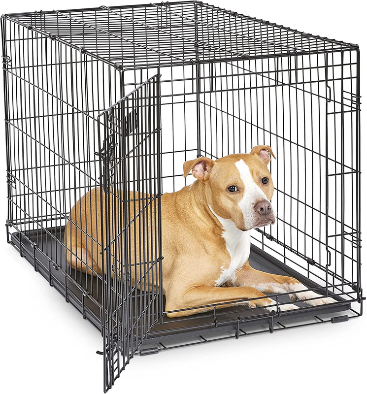 36" iCrate Folding Dog Crate w/ Divider Leak Proof Tray Metal Wire Kennel0