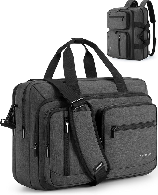 3-in-1 17.3" Laptop Bag for Men Water-Repellent Briefcase Shoulder Bag Black0
