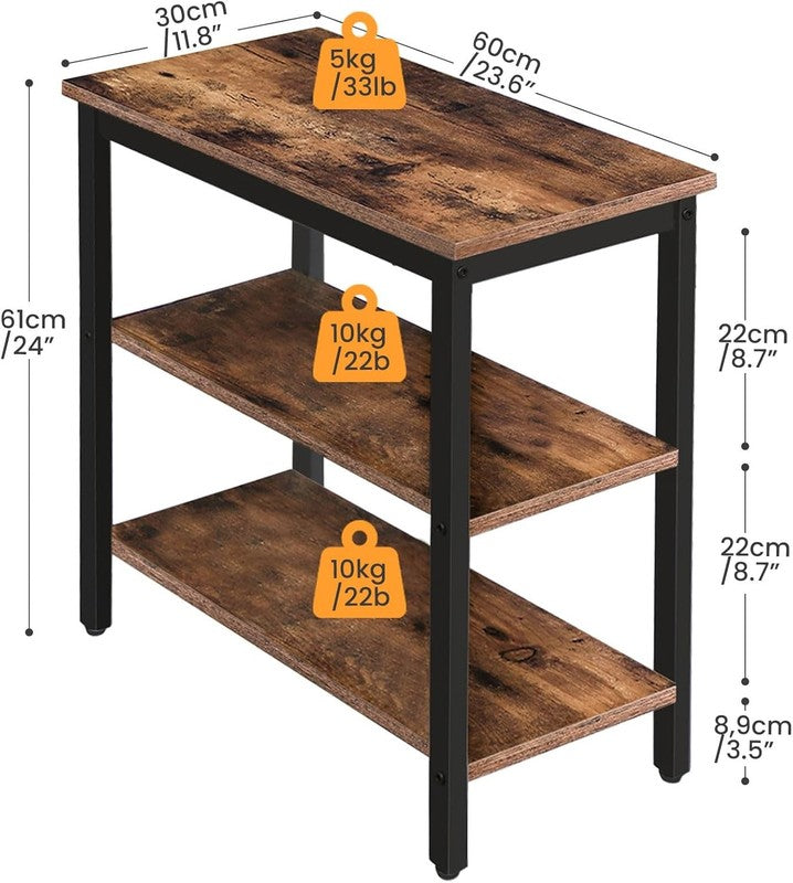 Rustic 3 Tier End Table Nightstand Narrow Side Table Rustic Brown Black2