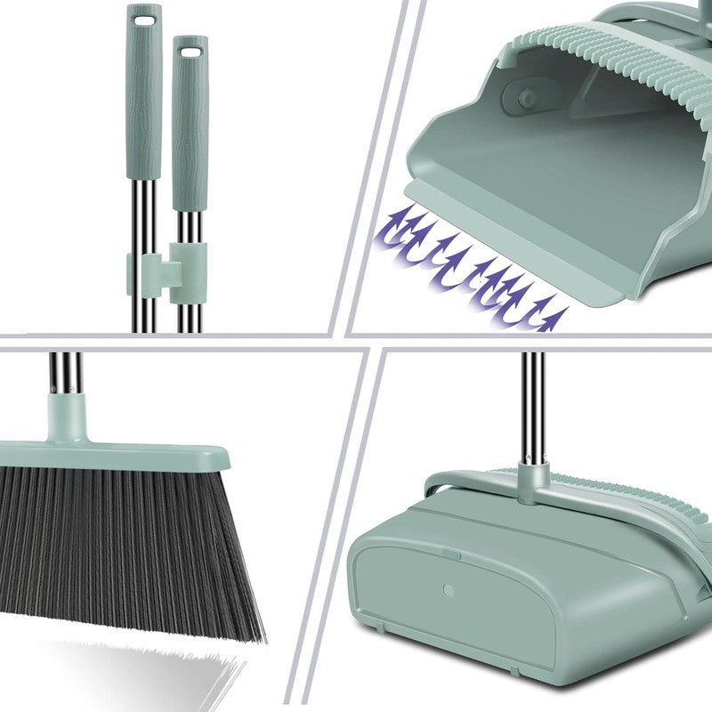 Long Handle Broom and Dustpan Set   Ideal for Indoor & Outdoor Use (Green)2
