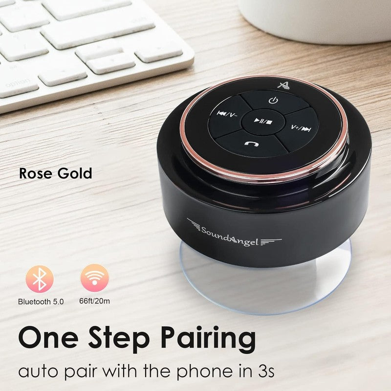 Soundangel Mate Shower Speaker, IPX7, Deep Bass, 12H Play, Mic, Rose Gold Gift1