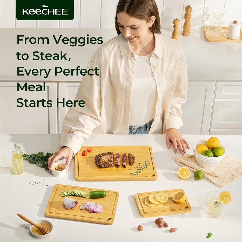 Bamboo Cutting Board Set of 3 with Juice Groove, Reversible Kitchen Boards1