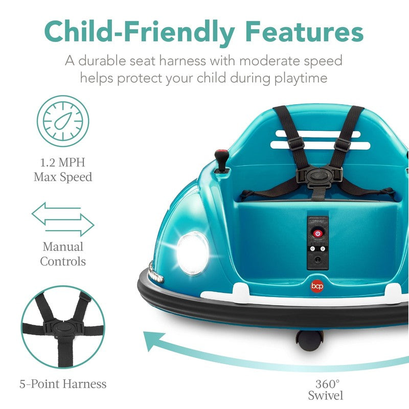Blue 6V Kids Ride On Bumper Car Remote 360 Spin Harness Lights2