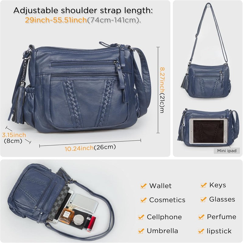 Women Crossbody Bag Tassel PU Leather Shoulder Handbag Purse Pocketbook2