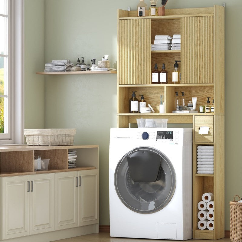 Over the Toilet Storage Cabinet with 2 Sliding Doors & Toilet Paper Holder, Free6