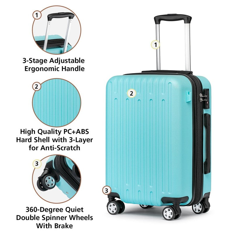 3 Piece Hardside Carry On Luggage Set 20" TSA Lock Spinner Wheels Travel5