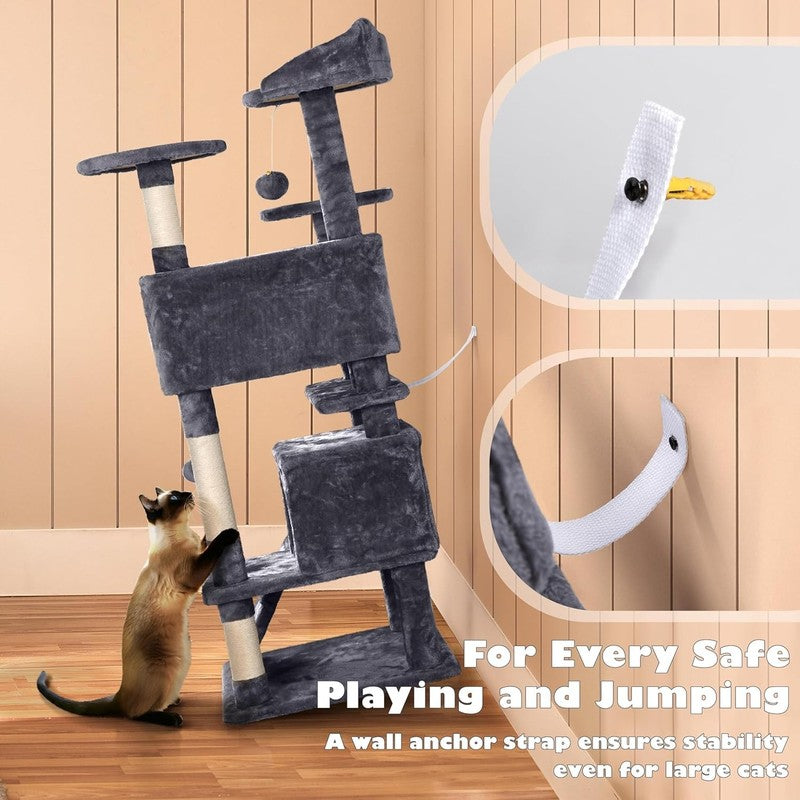 54In Cat Tree, Multi Level Cat Tower with Spacious Kitten Ear Perch, 2 Cozy Cave8