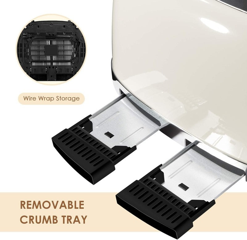 Retro 4 Slice Toaster Cream ST033 - Wide Slots, Bagel, Defrost, 6 Settings4
