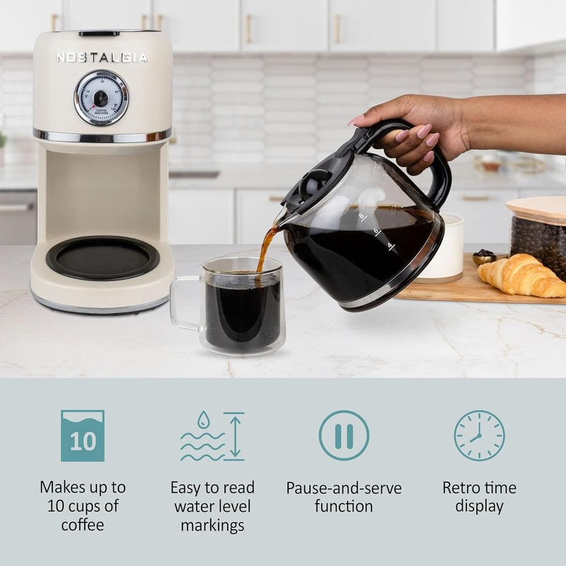 Retro 10 Cup Coffee Maker One-Touch Drip Brew Cream 50oz Carafe3