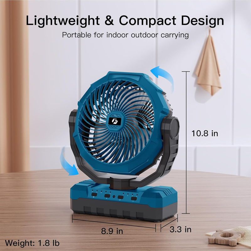 3-in-1 Camping Fan 24000mAh Rechargeable Portable Fan w/ Light Tent Travel Blue5