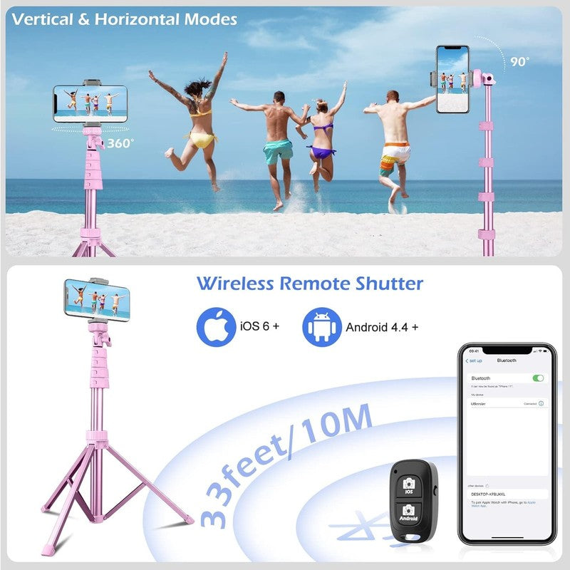 62'' Phone Tripod Selfie Stick w Wireless Remote Cell Phone Stand5