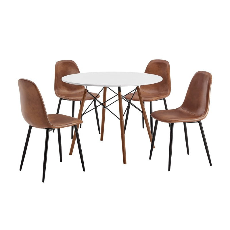 39" Round Wood Dining Table White Brown Indoor Kitchen Table6