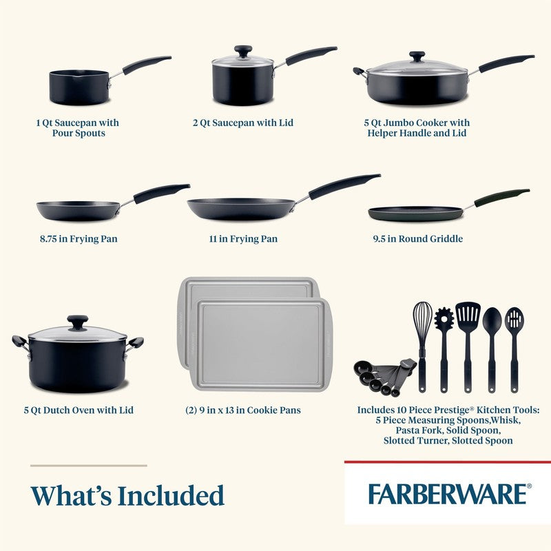 22Pc Nonstick Cookware Set Easy Clean Dishwasher Safe Black2