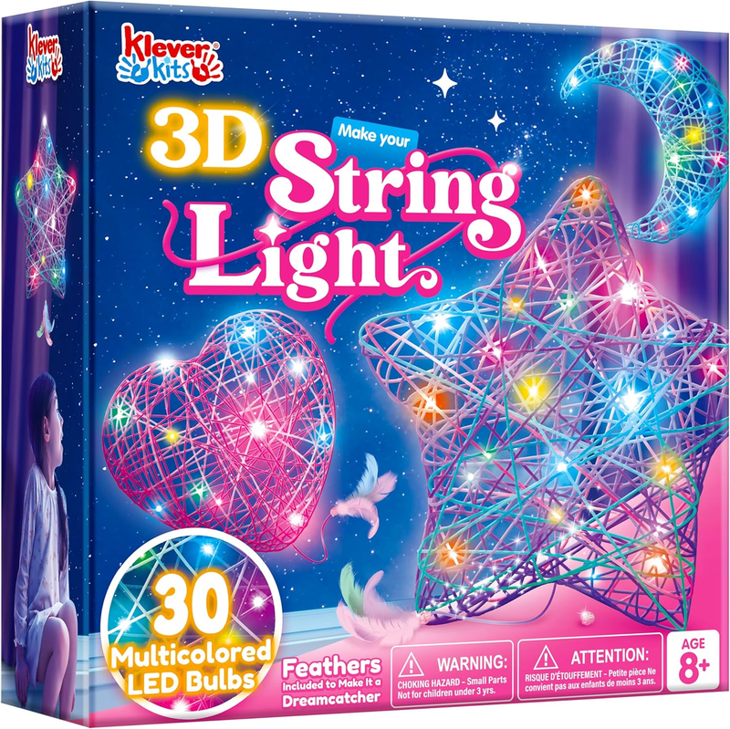 3D String Art Kit with LED Lights - Fun Craft Set for Kids Ages 8+9