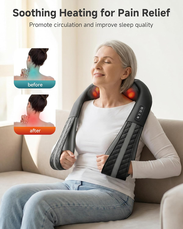 Cordless Neck Massager with Heat, Rechargeable Shiatsu Neck Back Massager for Pa2
