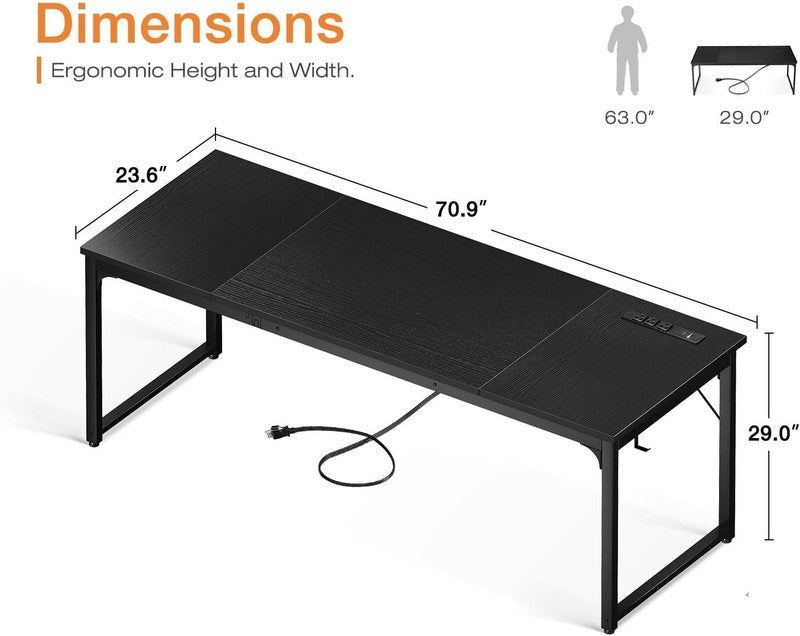 71'' Computer Desk w/ USB Ports Large Office Study Student Writing Desk Black2