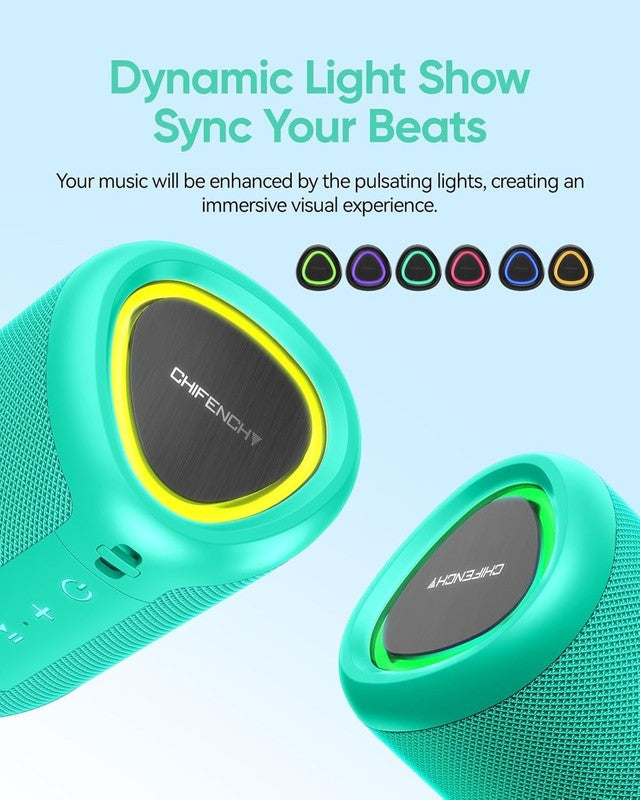 Portable Bluetooth Speaker with Lights, IPX5, Clear Sound, All Day Play, TWS2