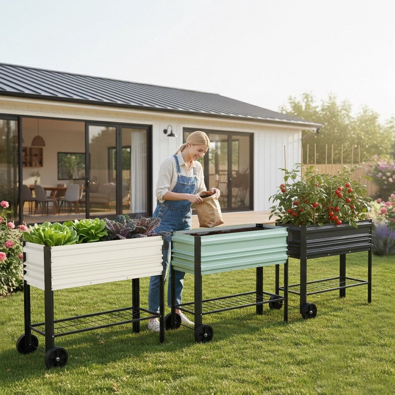 37In Outdoor Galvanized Raised Garden Bed with Legs and Wheels -Light Green4