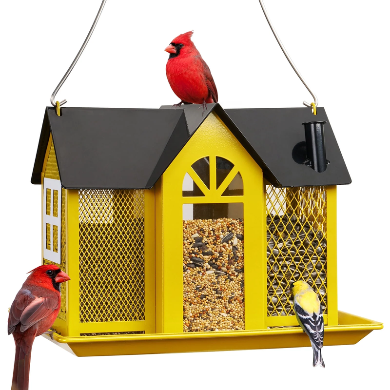 Yellow Metal Weatherproof Bird Feeder House, Triple Feeders for Finch & Cardinal0
