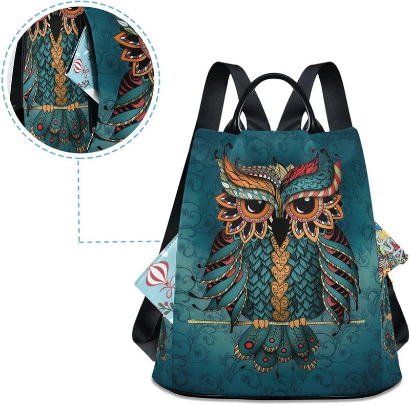 Women Owl Print Backpack Ethnic Anti Theft Fashion Shoulder Bag Backpack3